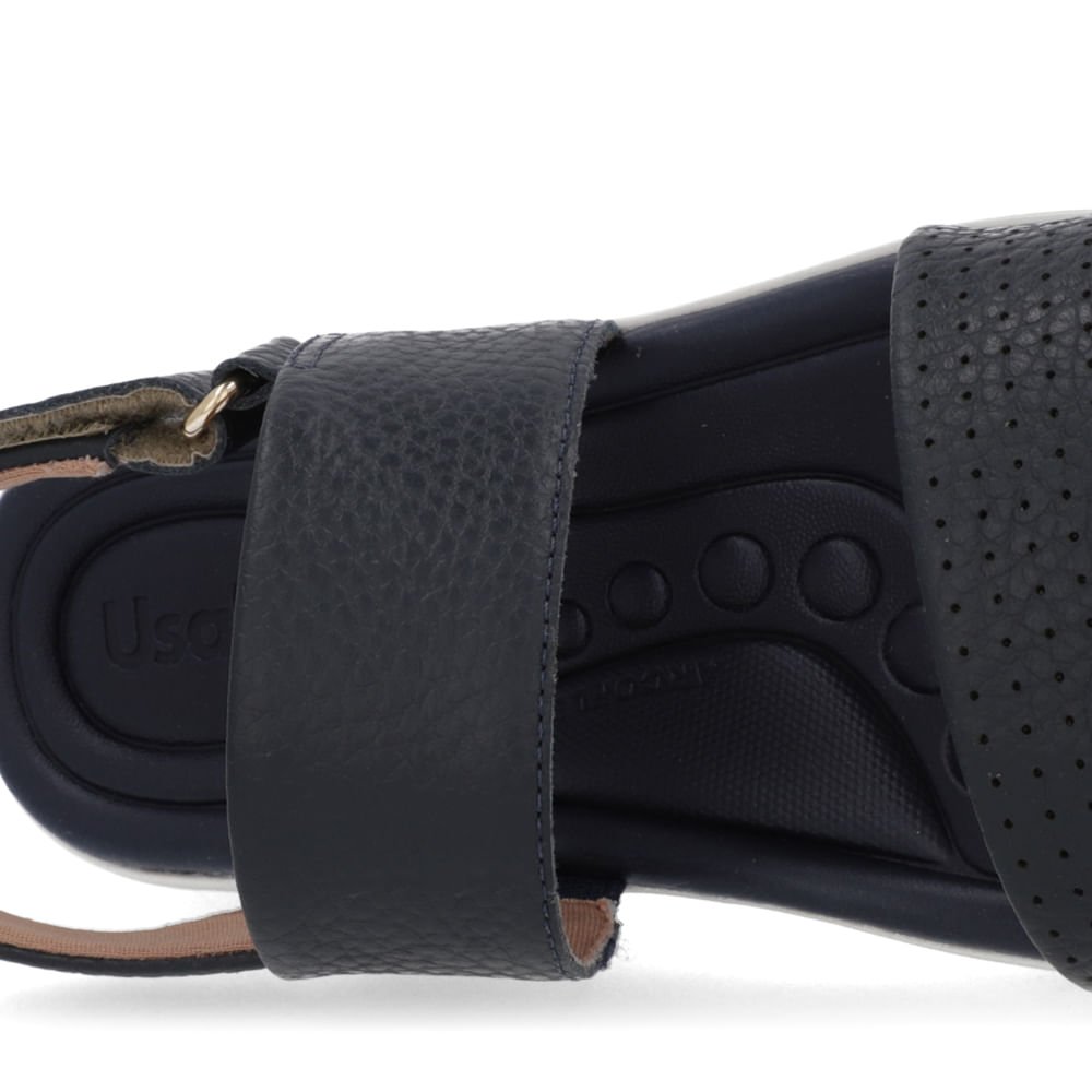 Sandália Anabela Couro Azul Fecho-Flex Azul 4