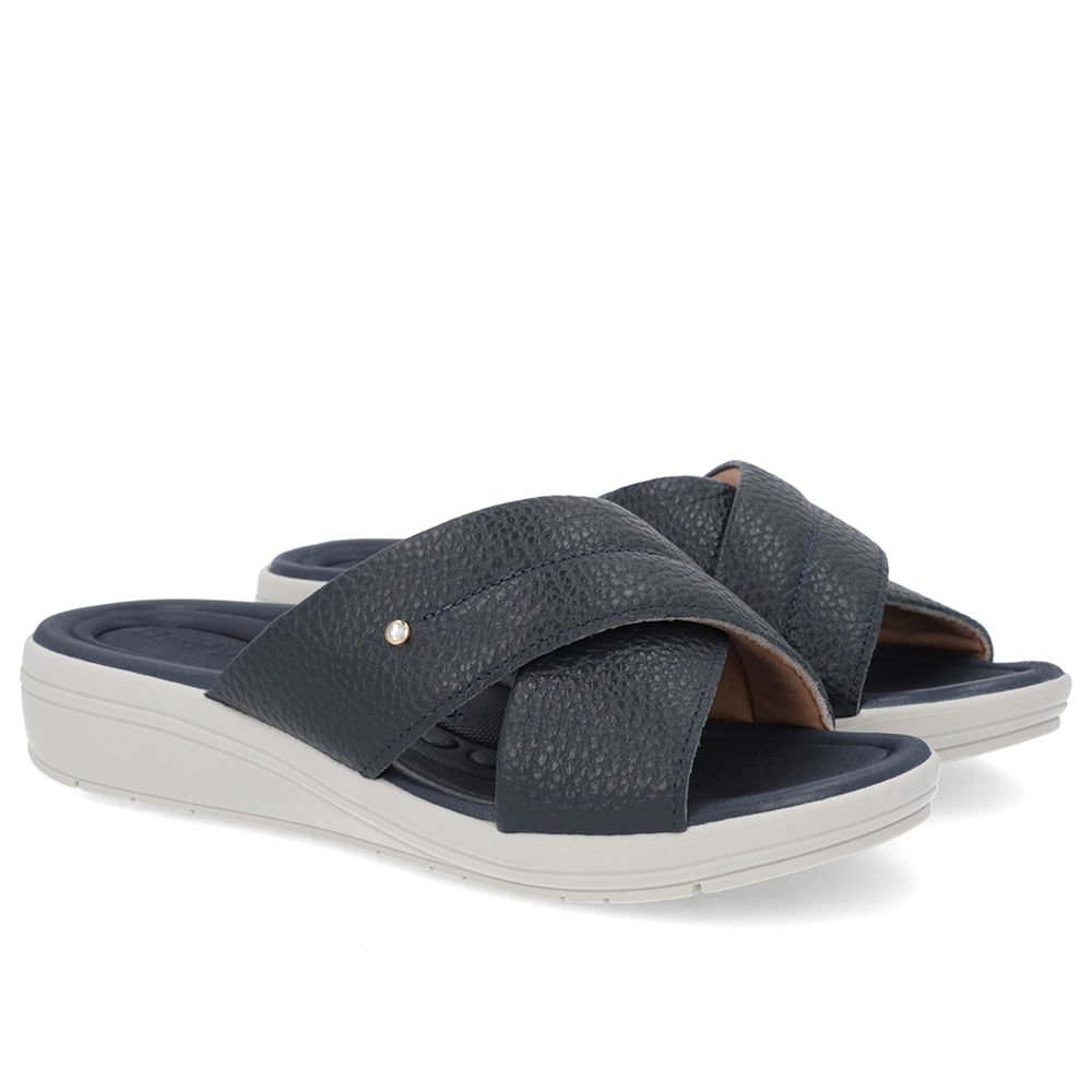 Tamanco Anabela Couro Azul Linha Enfeite Azul 2