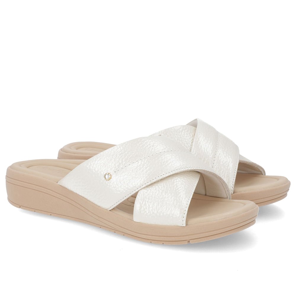 Tamanco Anabela Couro Off-White Linha Enfeite Branco 2