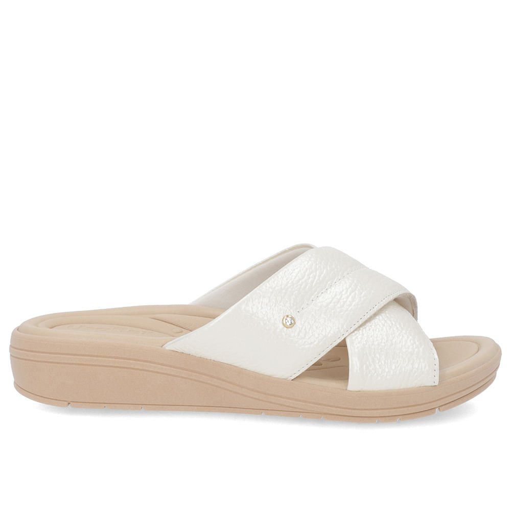 Tamanco Anabela Couro Off-White Linha Enfeite