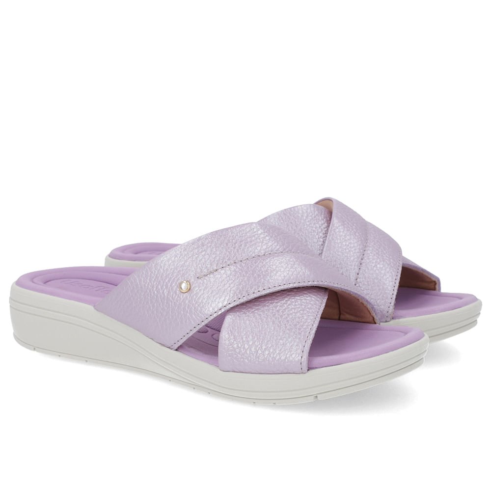 Tamanco Anabela Couro Lilás Perolado Linha Enfeite Roxo 2