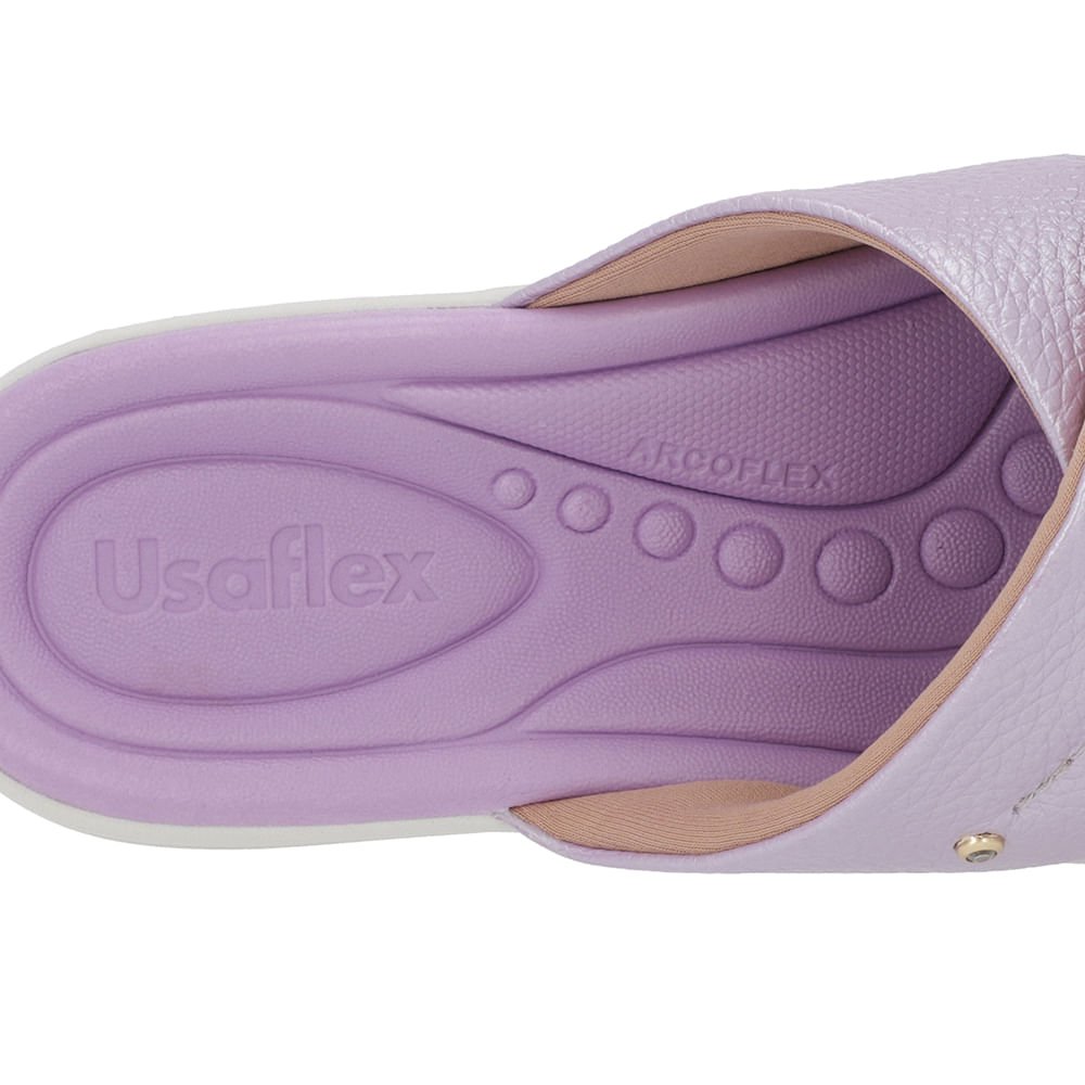 Tamanco Anabela Couro Lilás Perolado Linha Enfeite Roxo 4