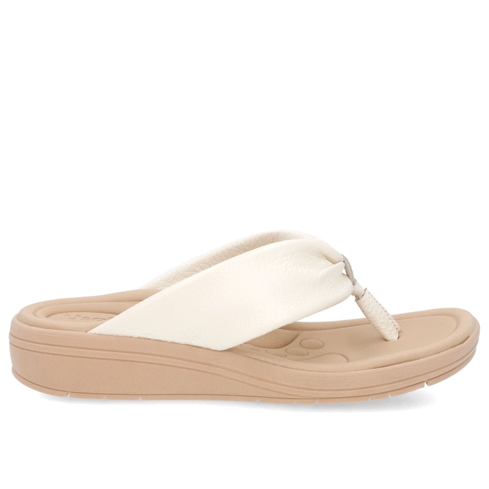 Chinelo Anabela Couro Off-White Detalhe Enfeite Branco 1