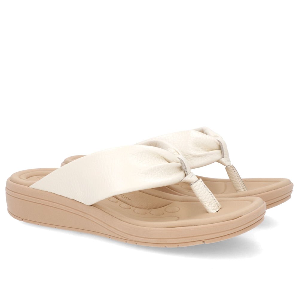 Chinelo Anabela Couro Off-White Detalhe Enfeite Branco 2