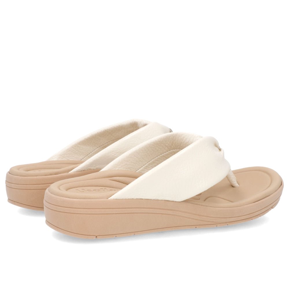 Chinelo Anabela Couro Off-White Detalhe Enfeite Branco 3