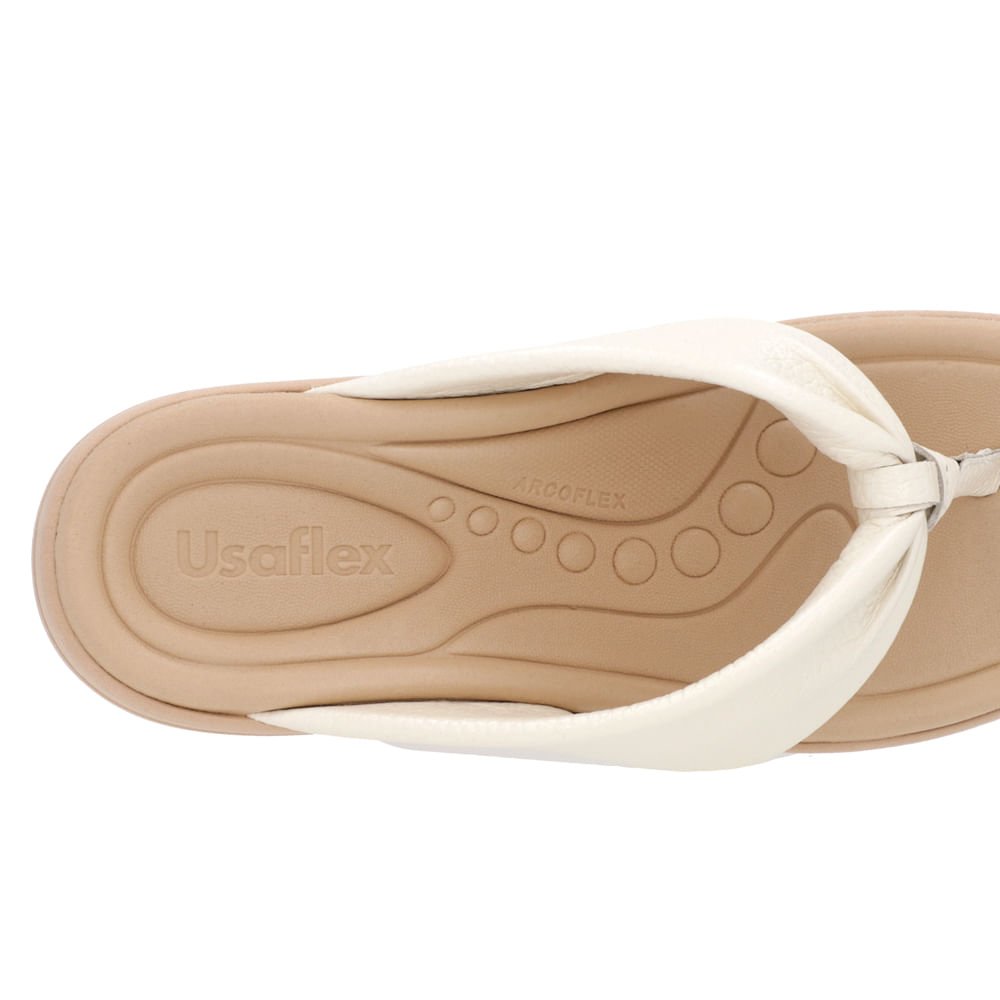 Chinelo Anabela Couro Off-White Detalhe Enfeite Branco 4