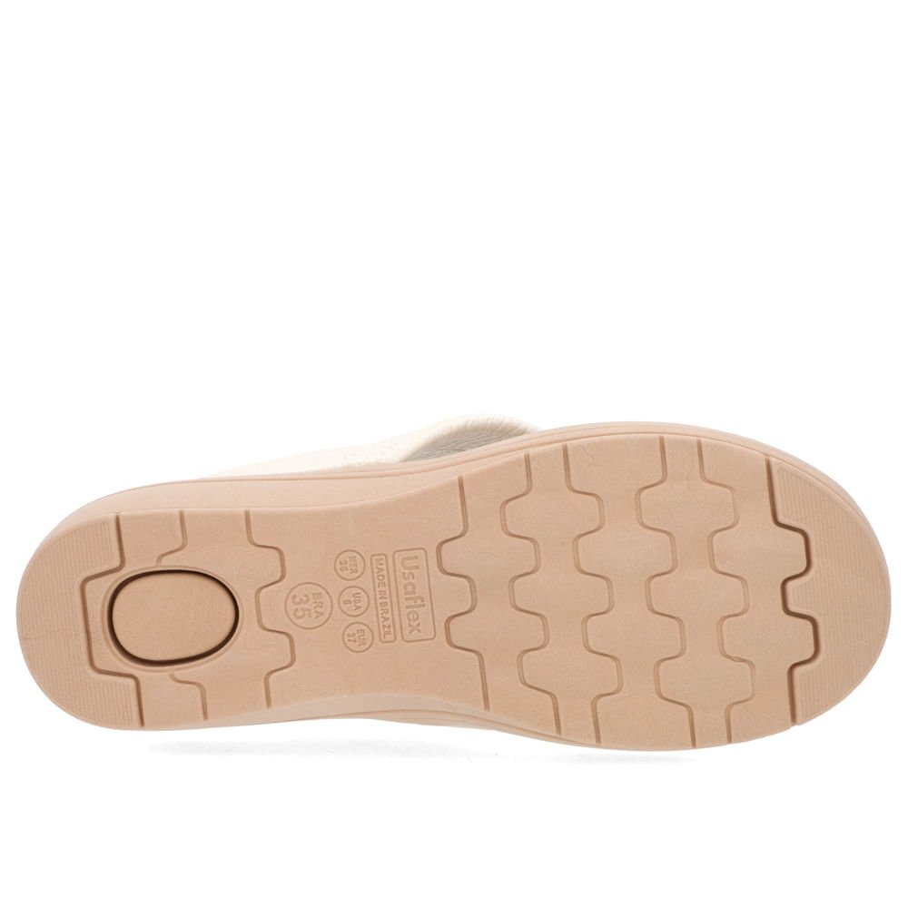 Chinelo Anabela Couro Off-White Detalhe Enfeite Branco 5