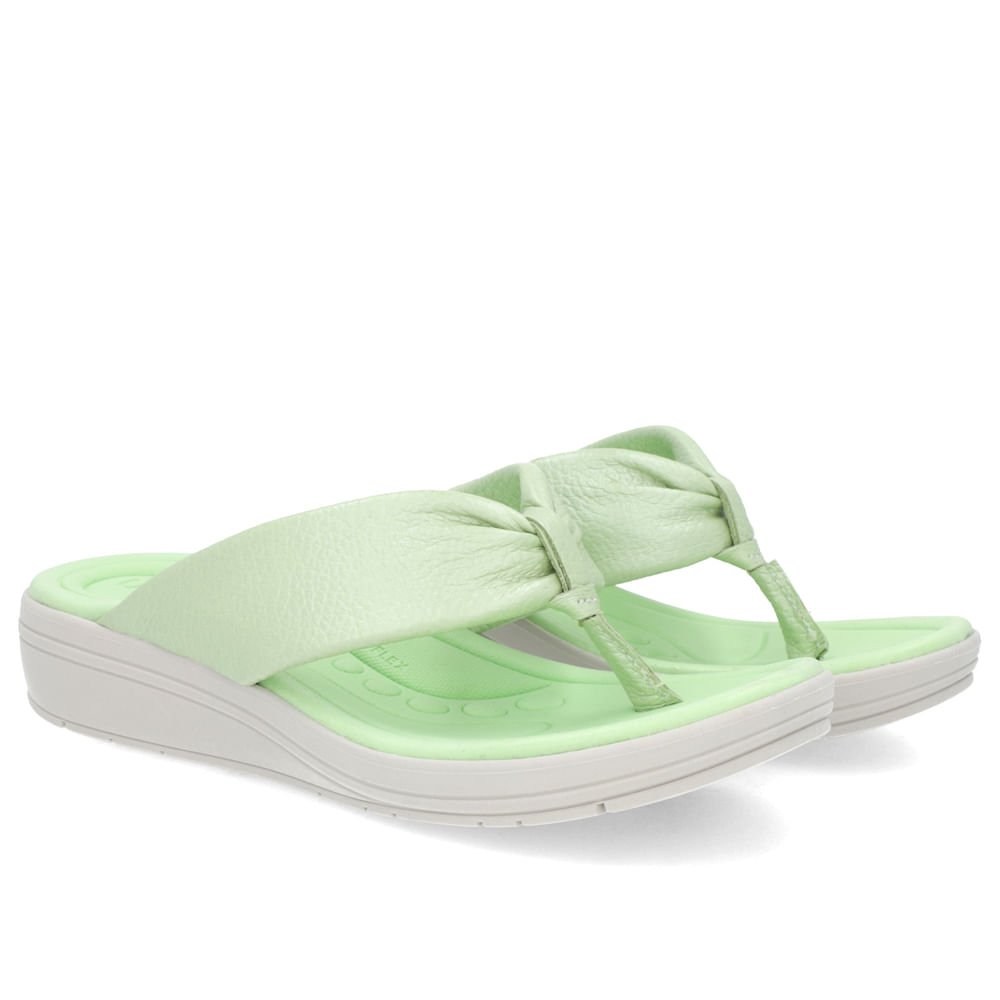 Chinelo Anabela Couro Verde Perolado Detalhe Enfeite Verde 2