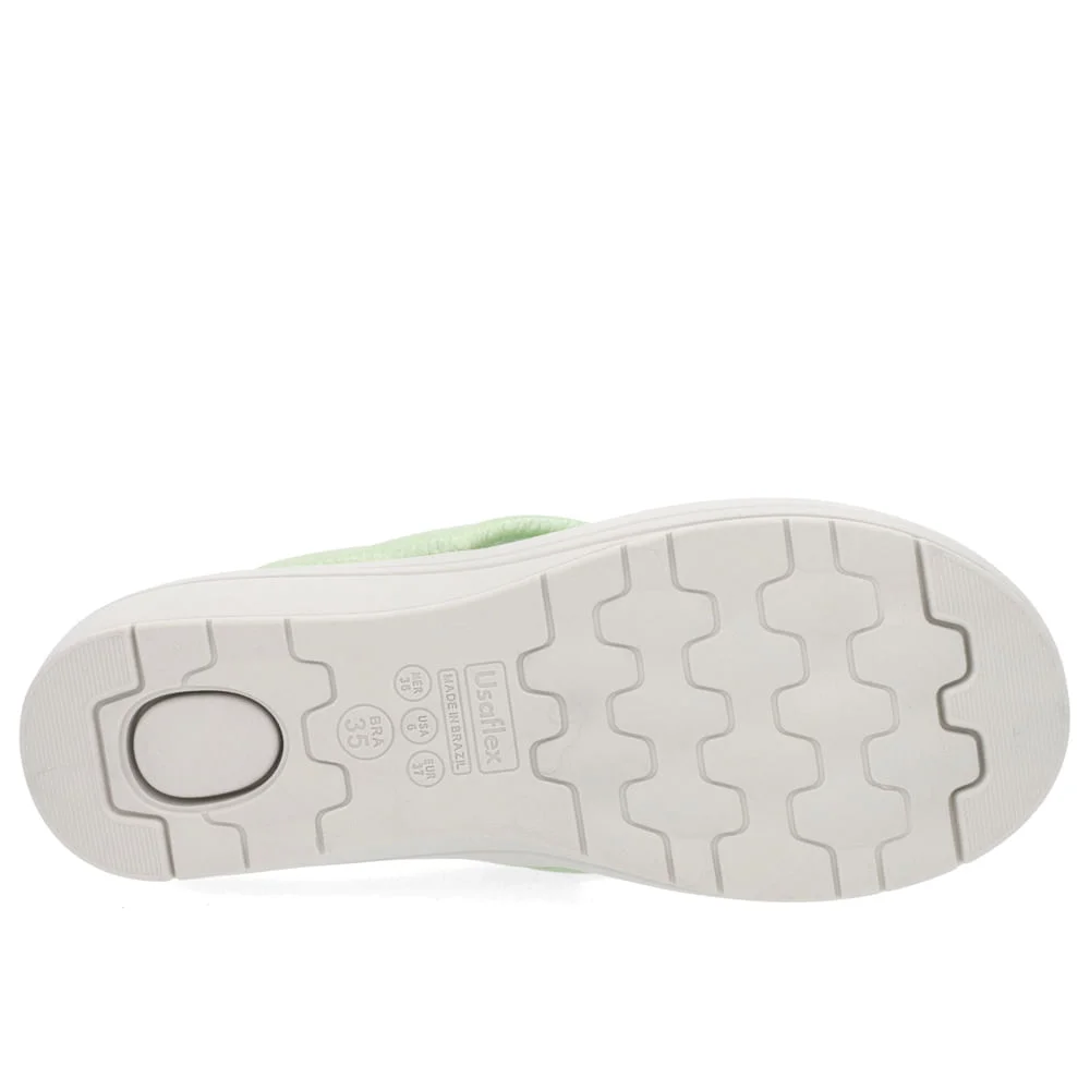 Chinelo Anabela Couro Verde Perolado Detalhe Enfeite Verde 5