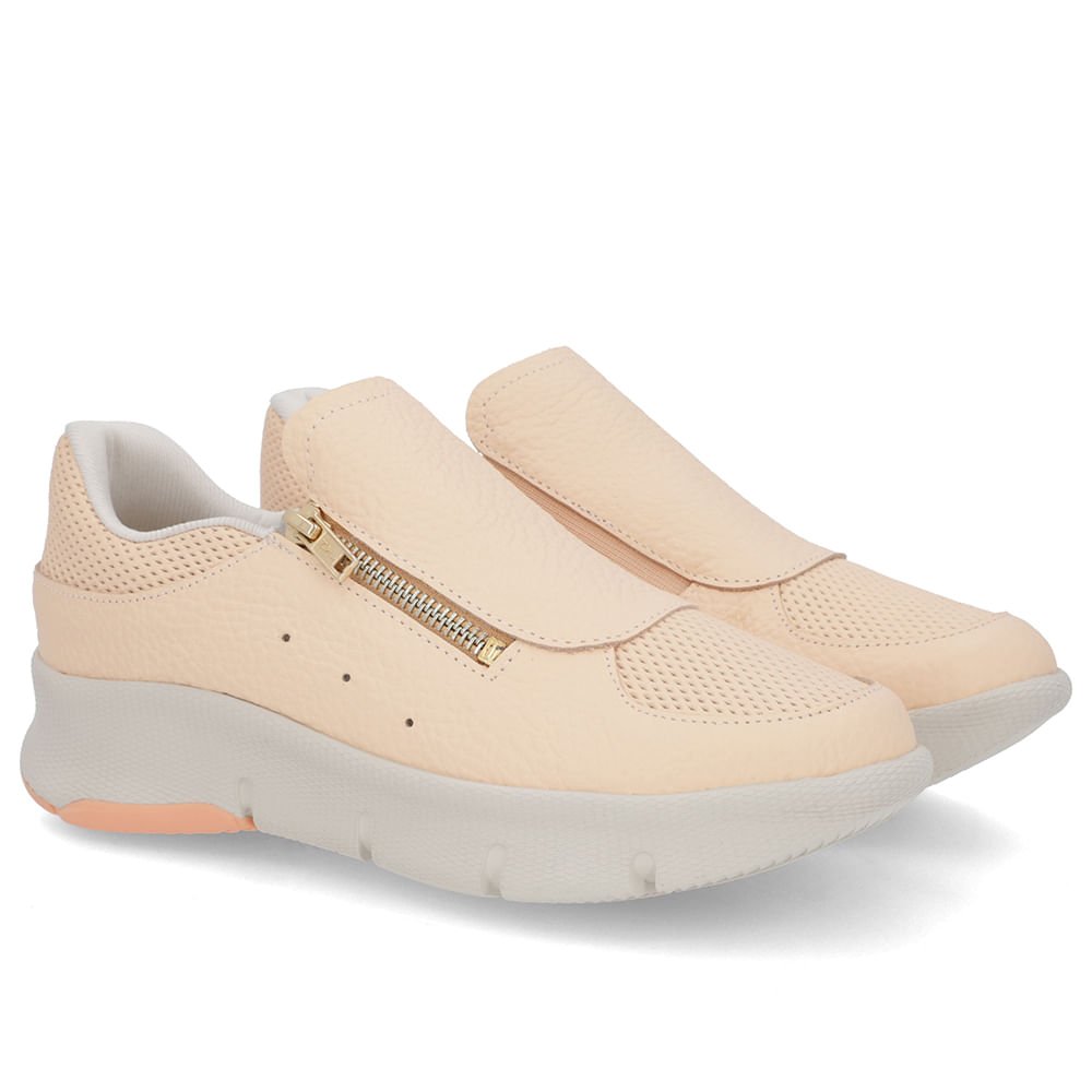 Tênis Zíper Laranja Claro Couro Bege 2