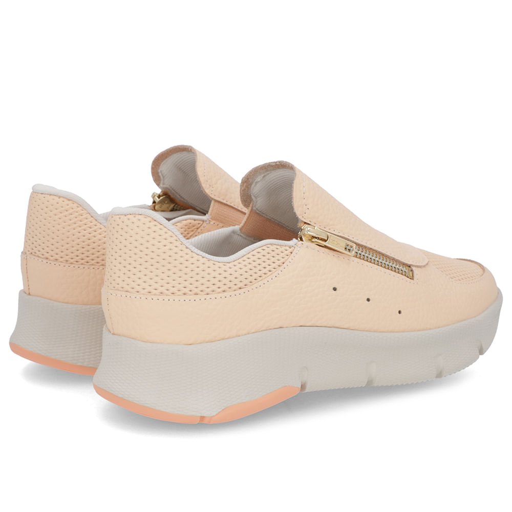 Tênis Zíper Laranja Claro Couro Bege 3