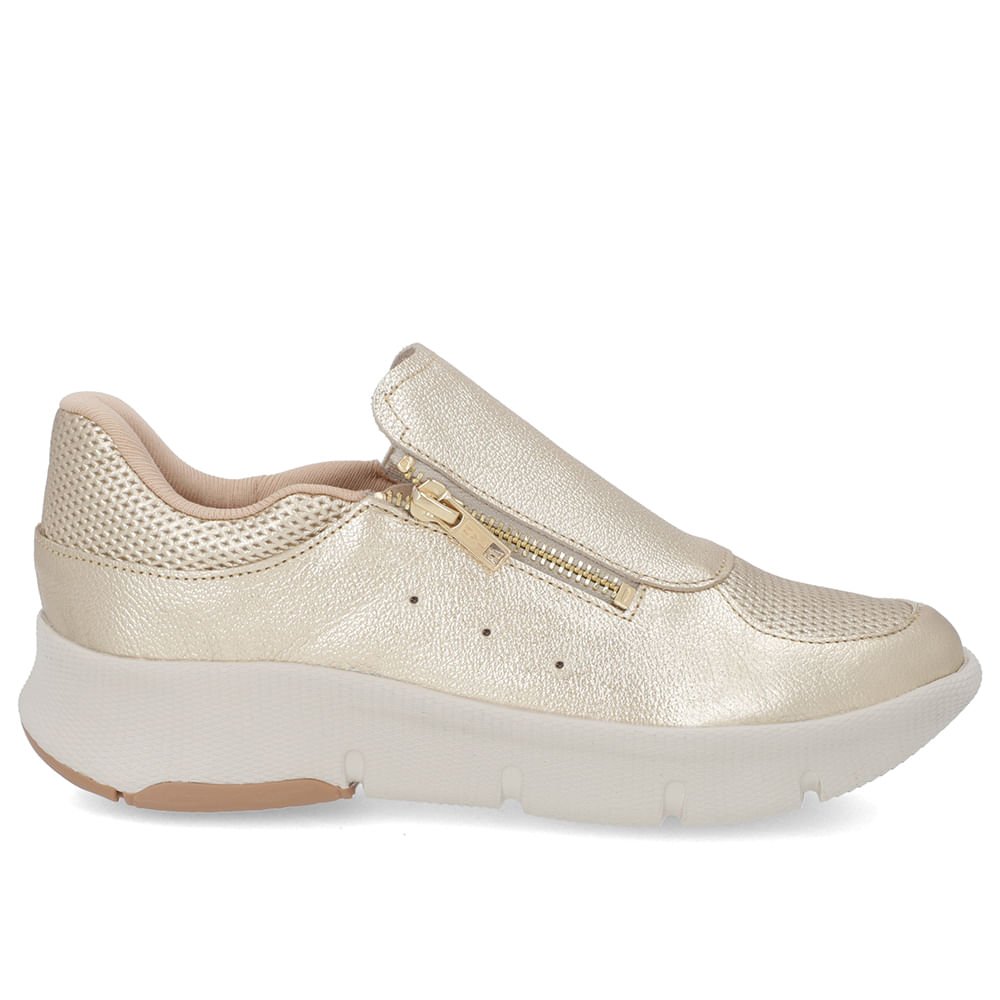 Tênis Zíper Dourado Couro