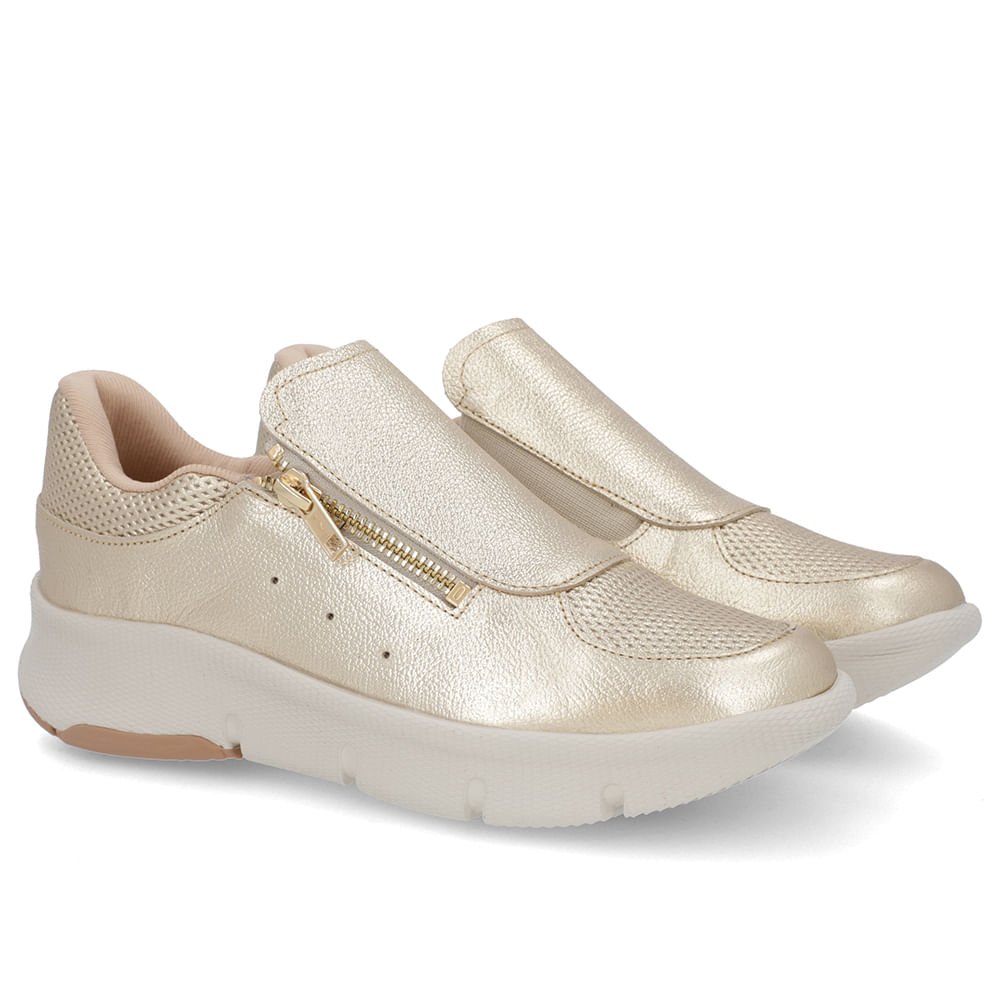 Tênis Zíper Dourado Couro Dourado 2