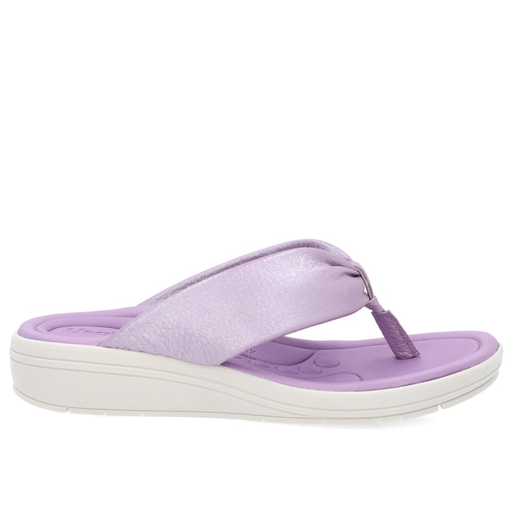 Chinelo Anabela Couro Lilás Perolado Detalhe Enfeite Roxo 1