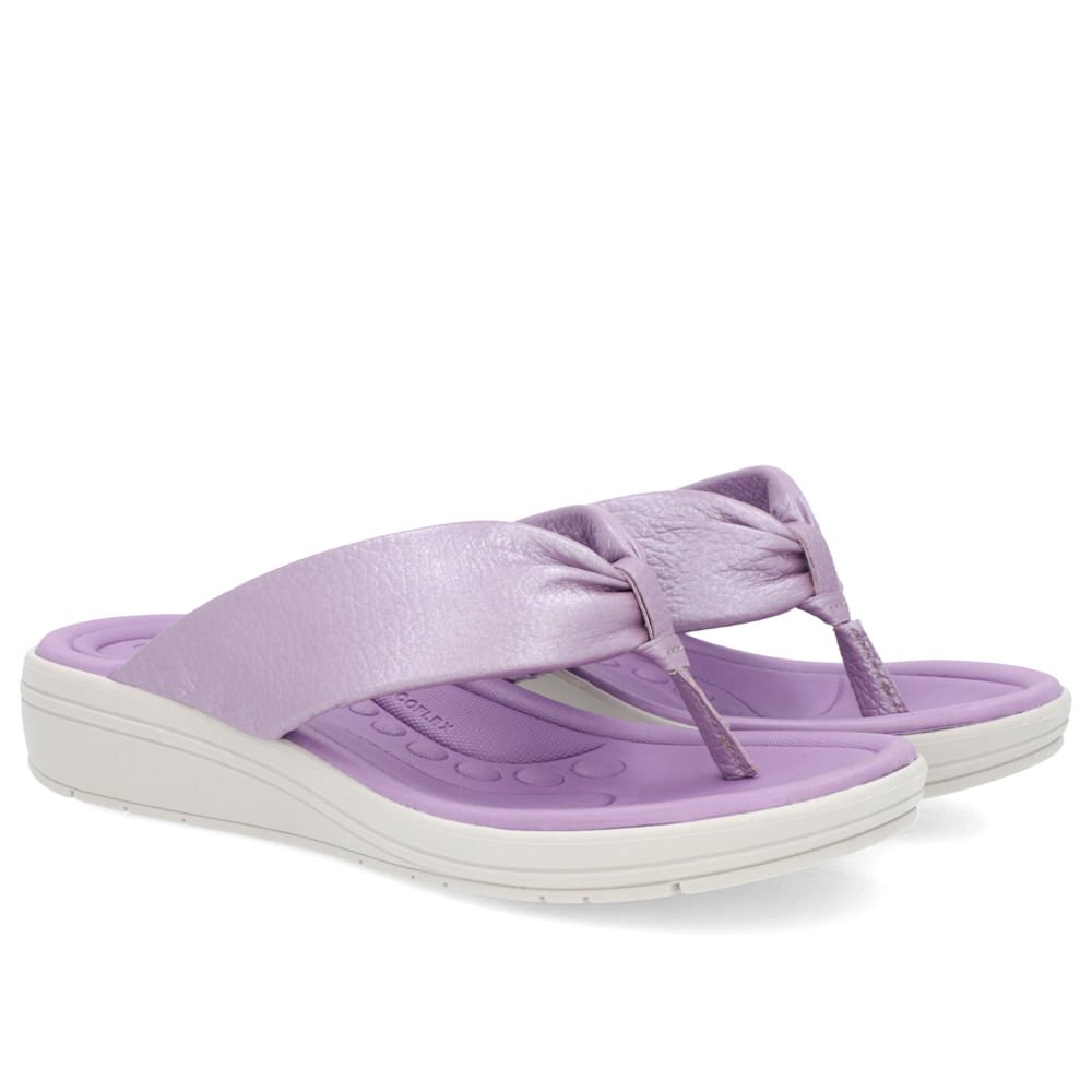Chinelo Anabela Couro Lilás Perolado Detalhe Enfeite Roxo 2