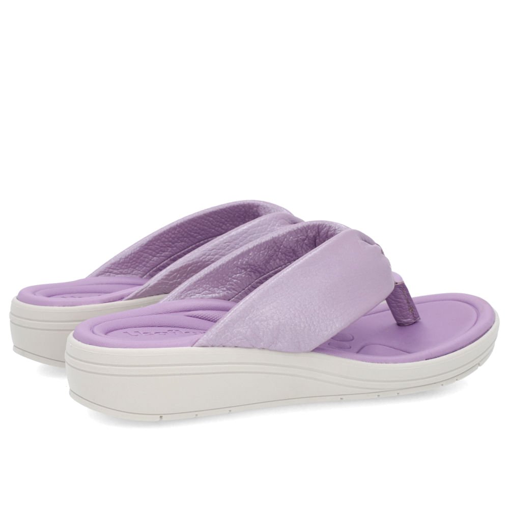 Chinelo Anabela Couro Lilás Perolado Detalhe Enfeite Roxo 3