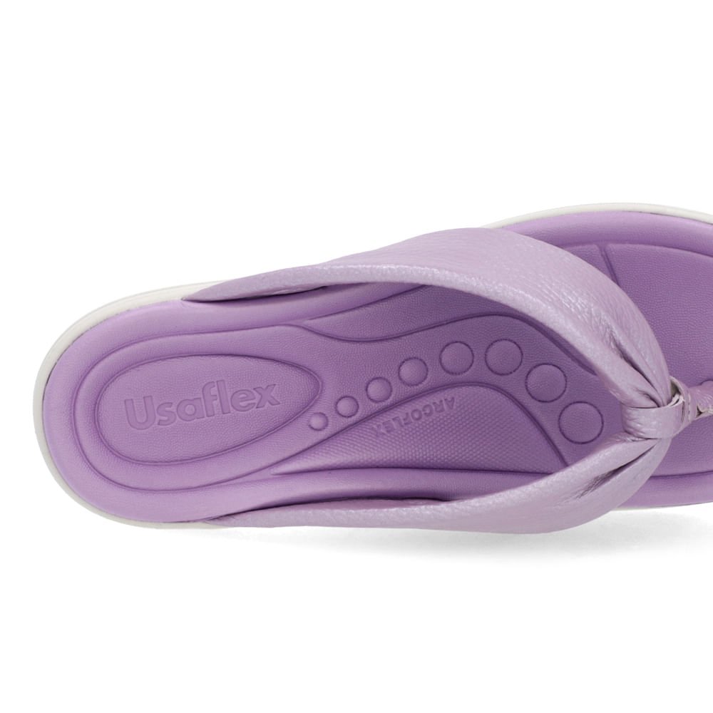 Chinelo Anabela Couro Lilás Perolado Detalhe Enfeite Roxo 4