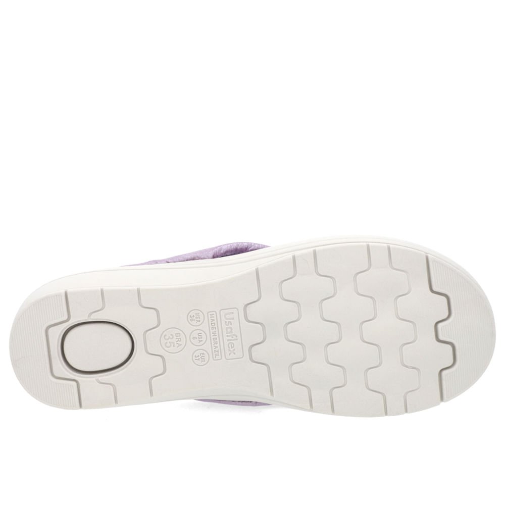Chinelo Anabela Couro Lilás Perolado Detalhe Enfeite Roxo 5