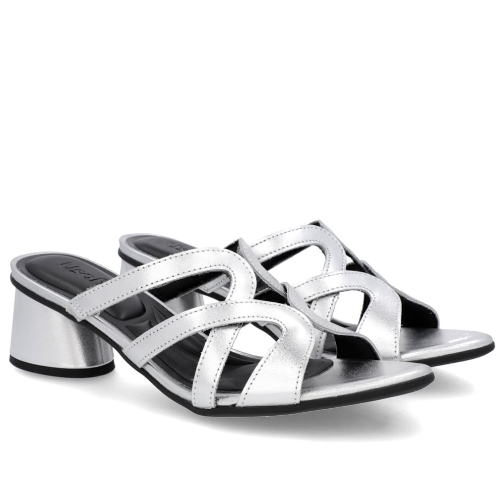 Tamanco Salto Geométrico Couro Prata Prata 2