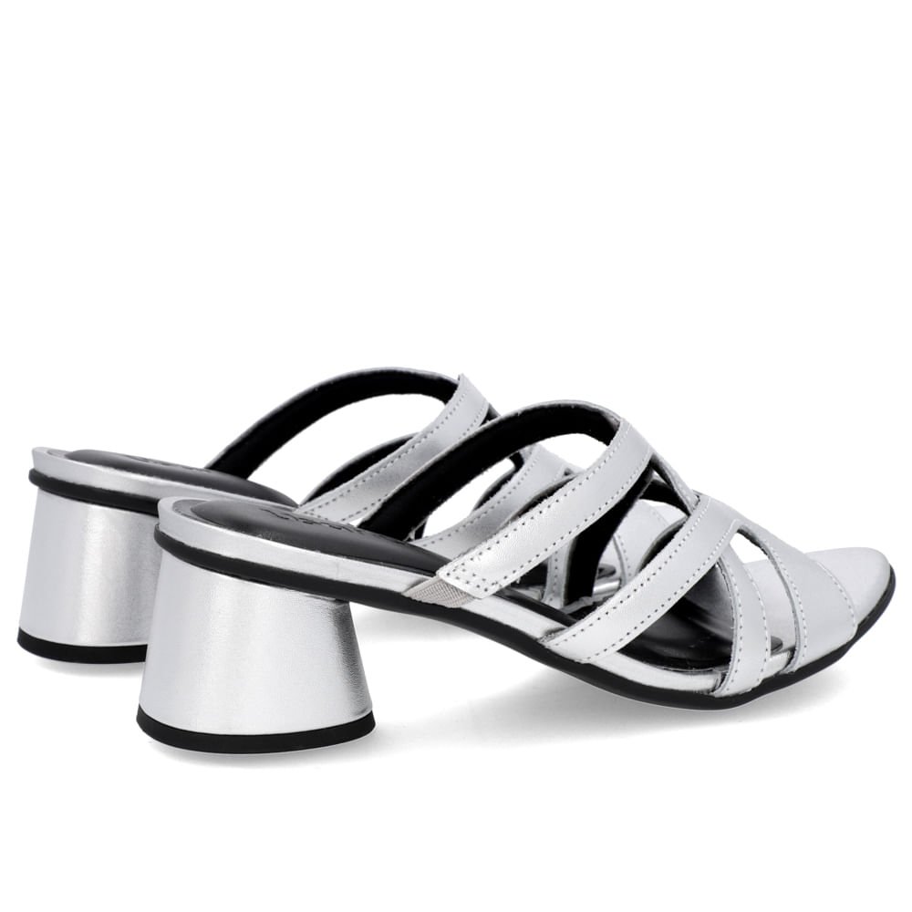 Tamanco Salto Geométrico Couro Prata Prata 3