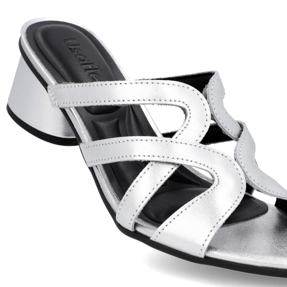 Tamanco Salto Geométrico Couro Prata Prata 4