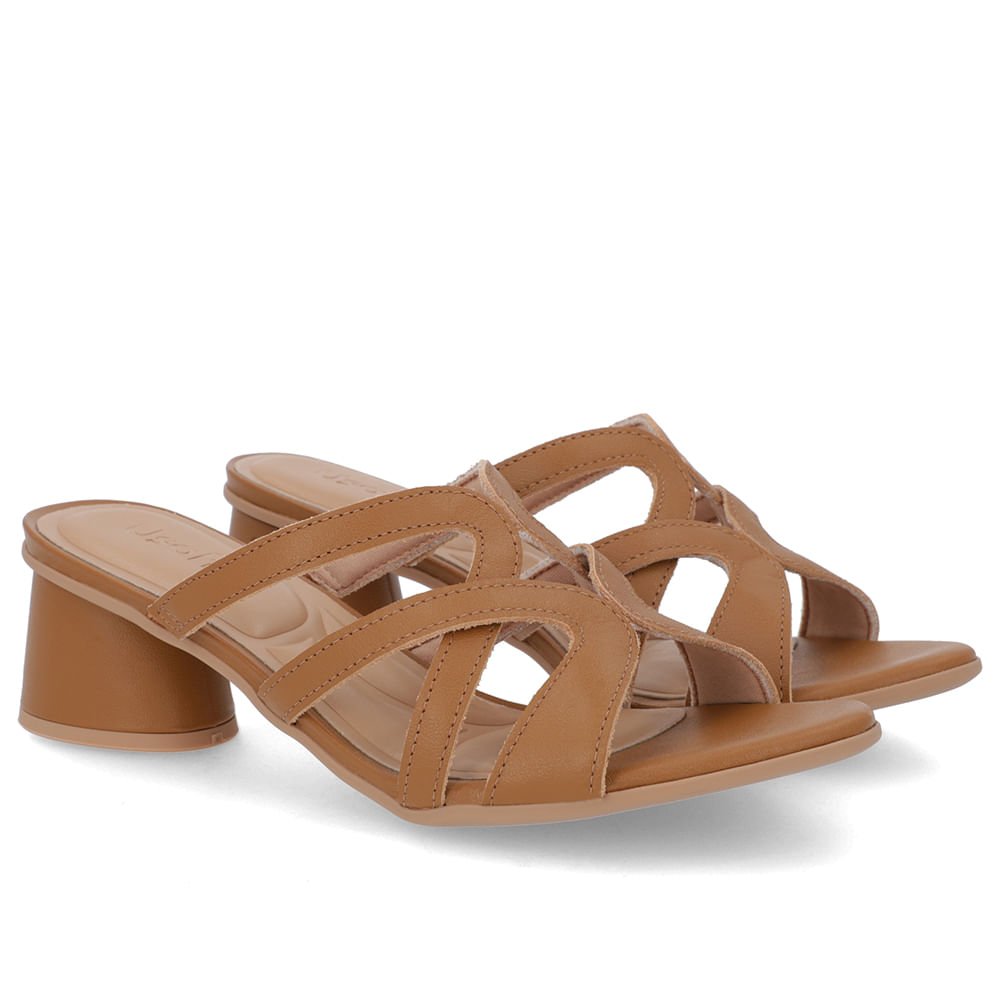 Tamanco Salto Geométrico Couro Marrom Marrom 2