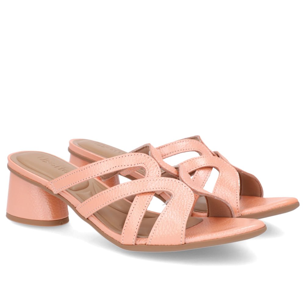 Tamanco Salto Geométrico Couro Laranja Perolado Laranja 2