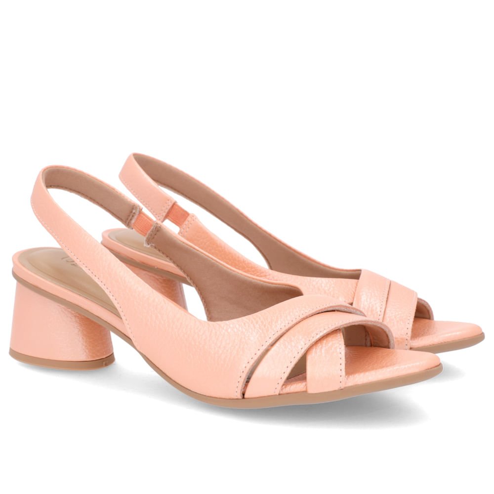 Sandália Salto Geométrico Couro Laranja Perolado Bico Fino Laranja 2