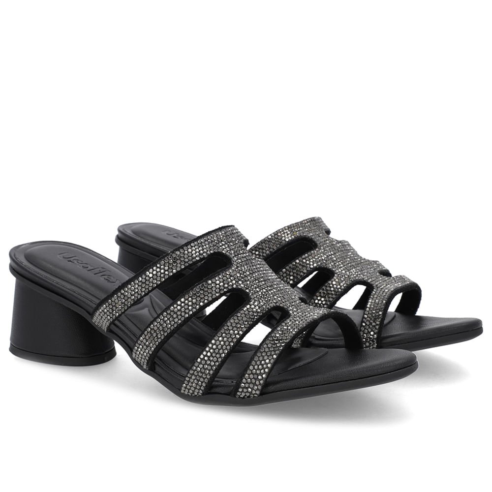 Tamanco Salto Geométrico Couro Preto Brilho Preto 2