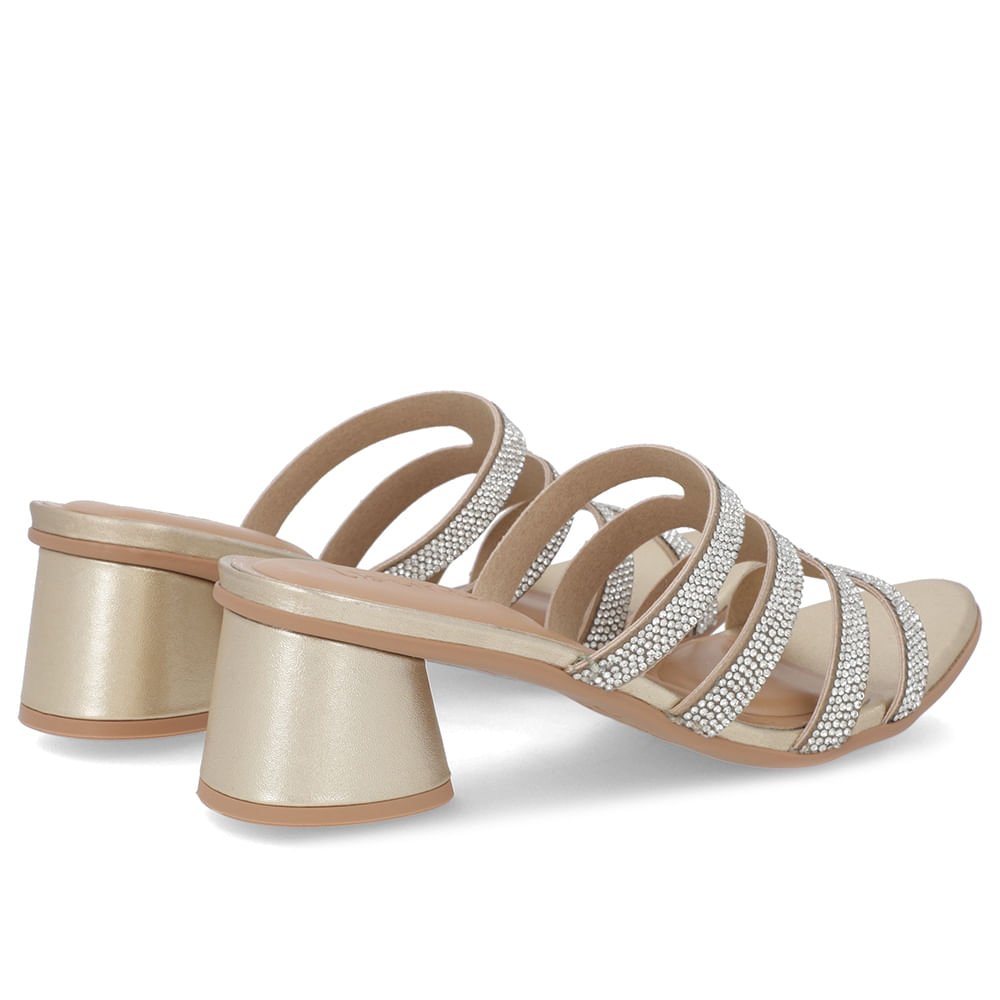 Tamanco Salto Geométrico Couro Dourado Brilho Dourado 3