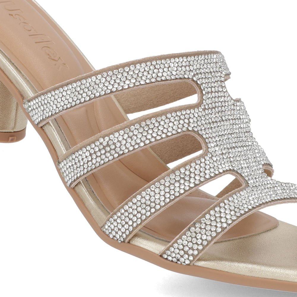 Tamanco Salto Geométrico Couro Dourado Brilho Dourado 4