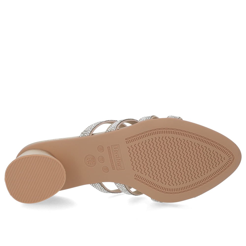 Tamanco Salto Geométrico Couro Dourado Brilho Dourado 5