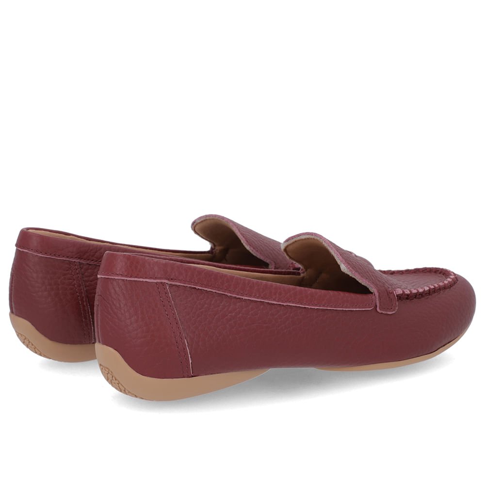 Mocassim Vermelho Couro Bico Redondo Bridão Bordô 3