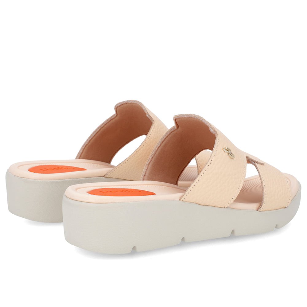 Tamanco Salto Plataforma Couro Laranja Claro Bege 3