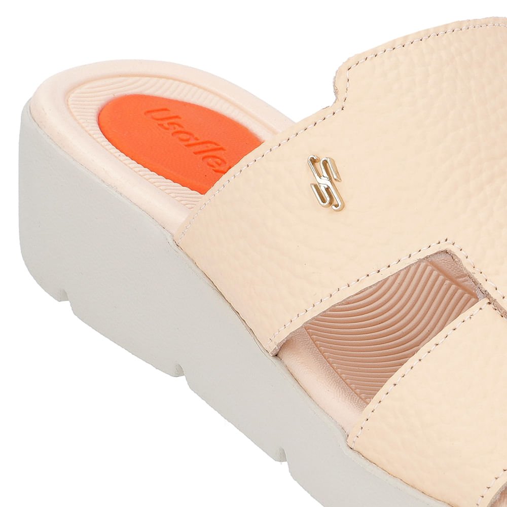 Tamanco Salto Plataforma Couro Laranja Claro Bege 4