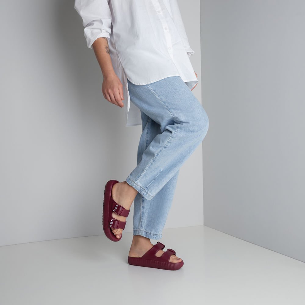 Slide Plataforma Poofy Vermelho Cereja Eva Fivela Brilho Vermelho 4