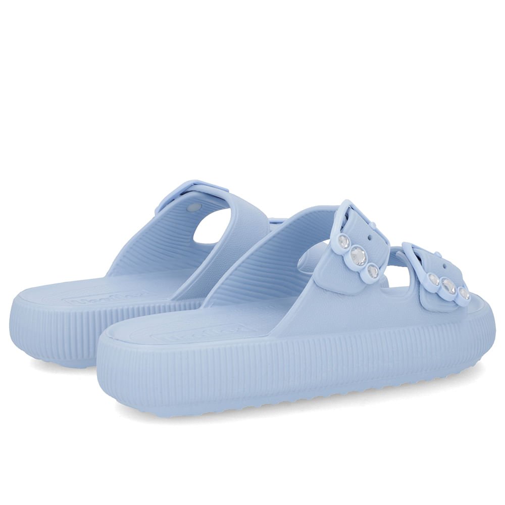 Slide Plataforma Poofy Azul Claro Eva Fivela Brilho Azul 3