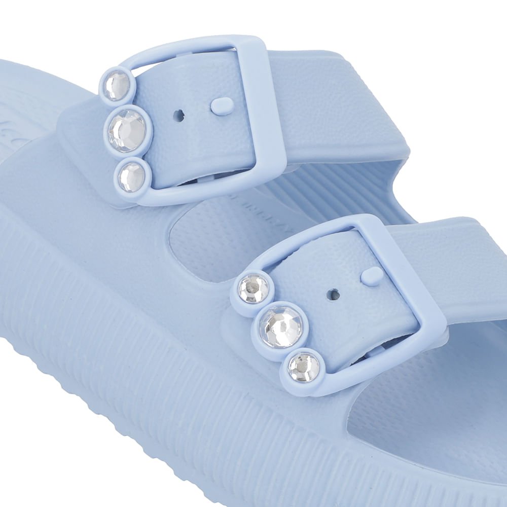 Slide Plataforma Poofy Azul Claro Eva Fivela Brilho Azul 4