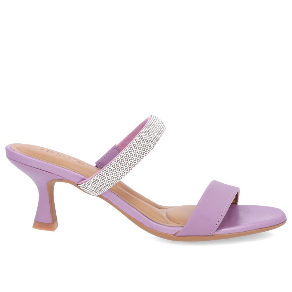 Sandália Salto Fino Lilás Couro Brilho