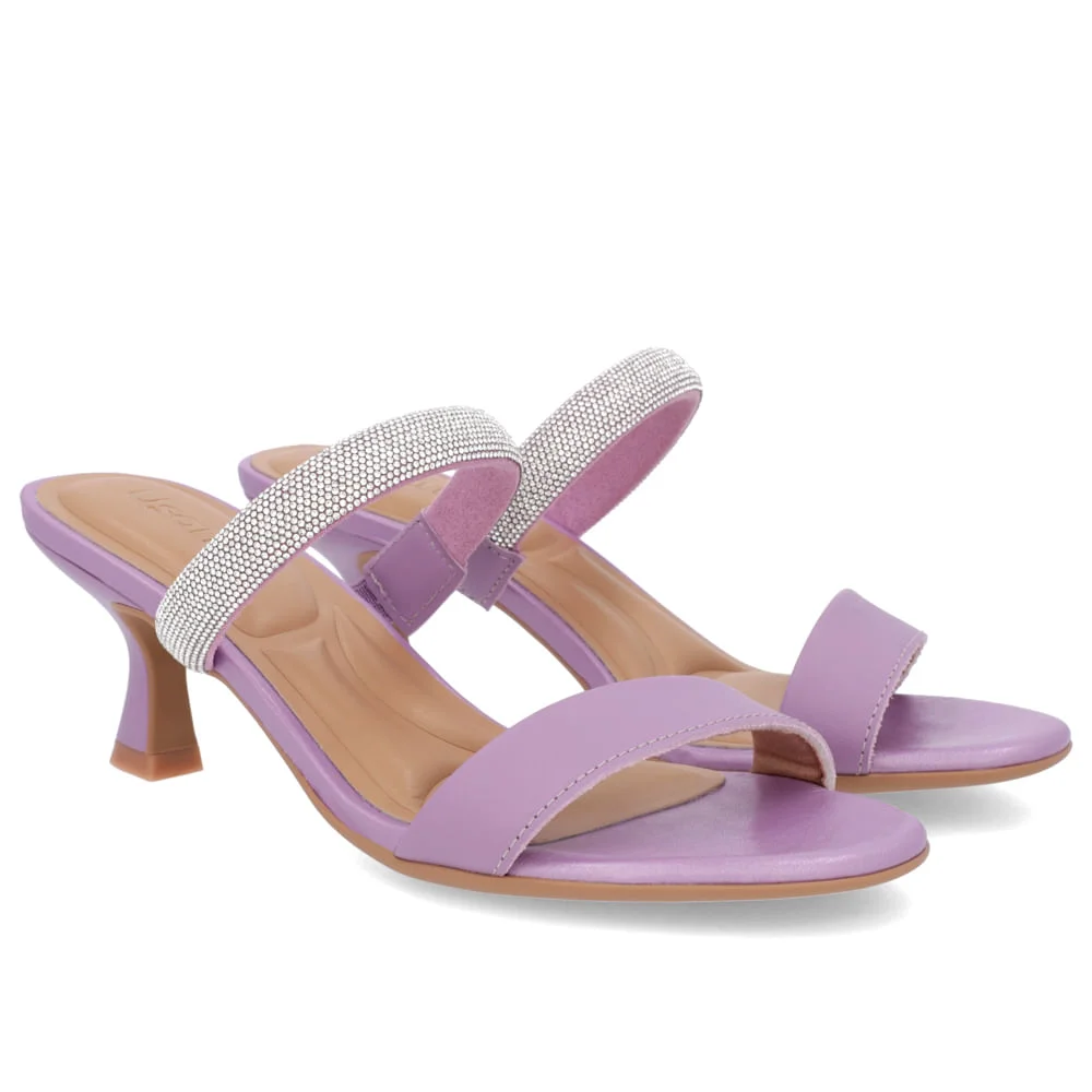 Sandália Salto Fino Lilás Couro Brilho Roxo 2