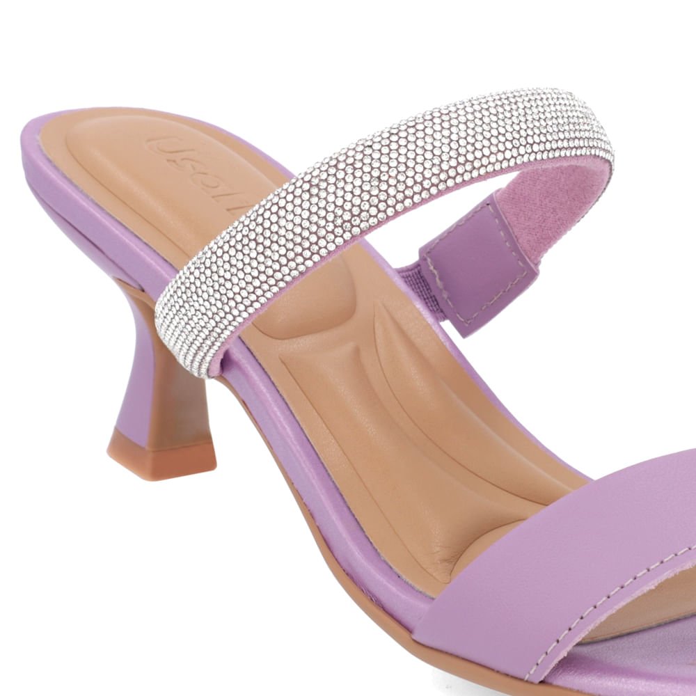 Sandália Salto Fino Lilás Couro Brilho Roxo 4