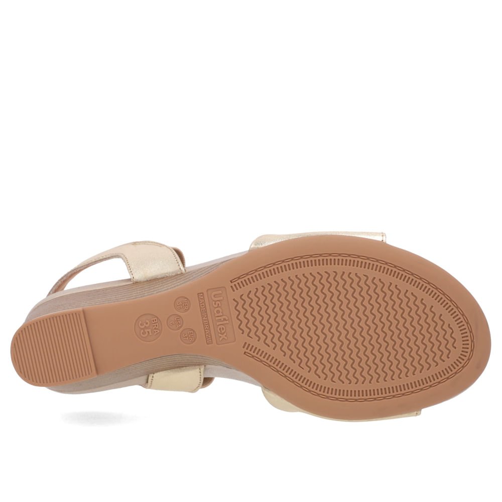 Sandália Salto Anabela Dourada Couro Tira Elástico Dourado 5