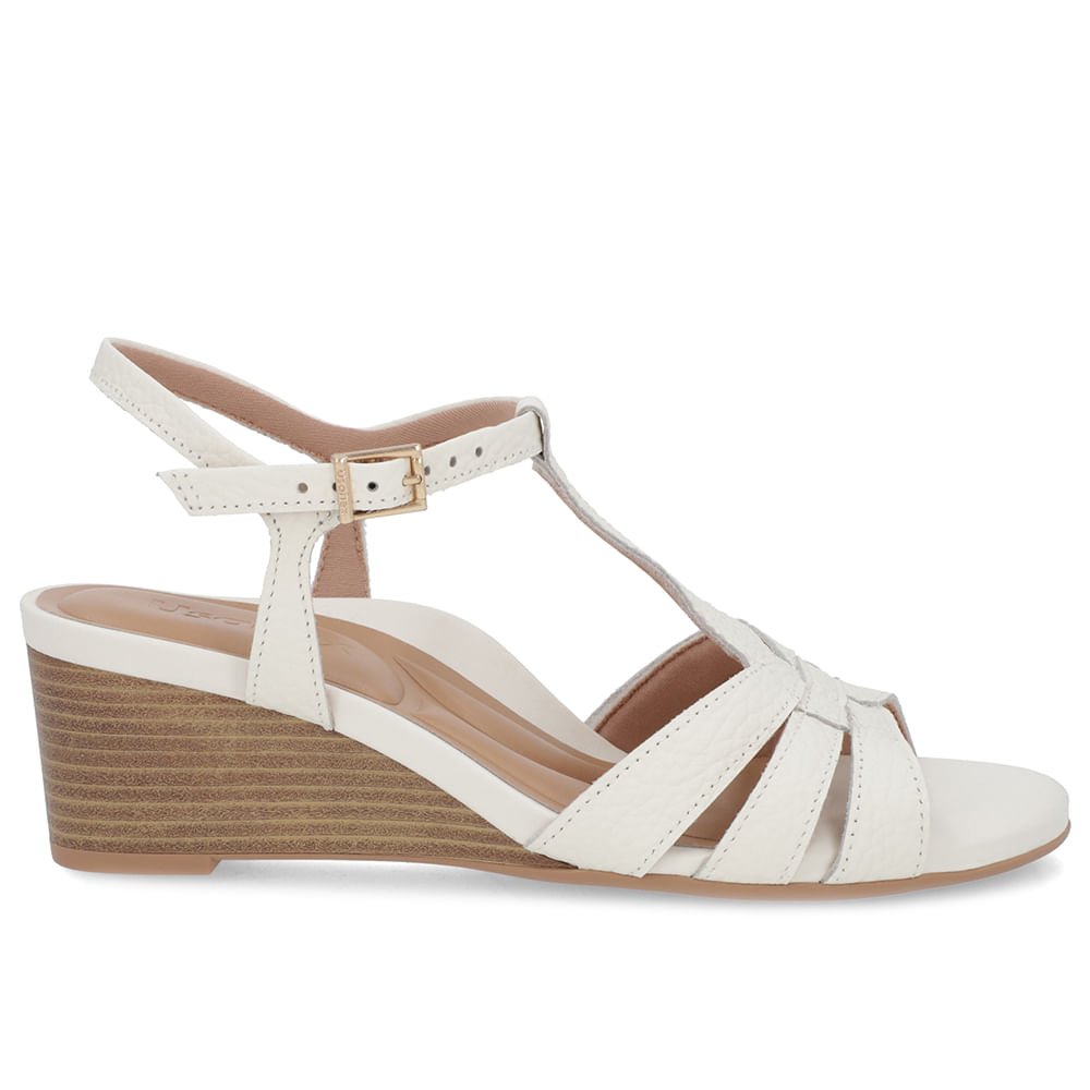 Sandália Salto Anabela Off-White Couro Tira Elástico Branco 1