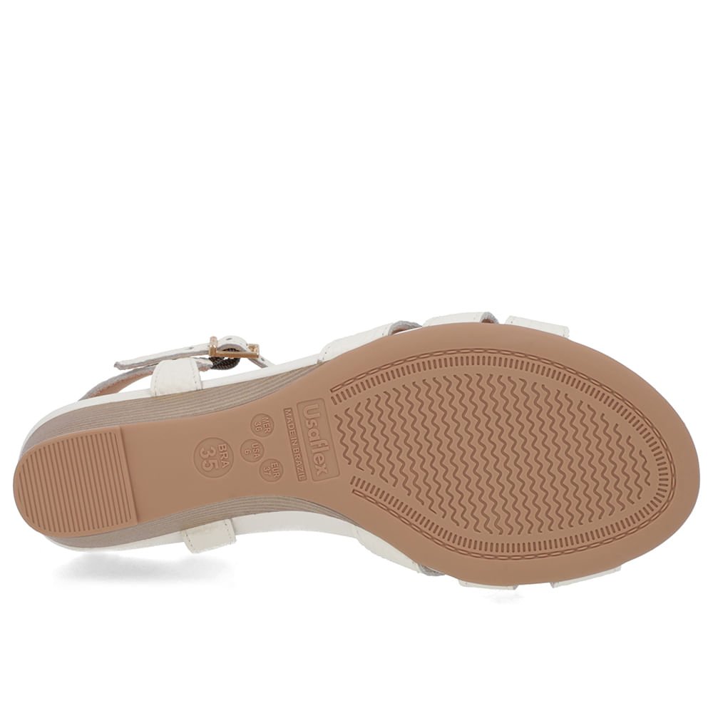 Sandália Salto Anabela Off-White Couro Tira Elástico Branco 5