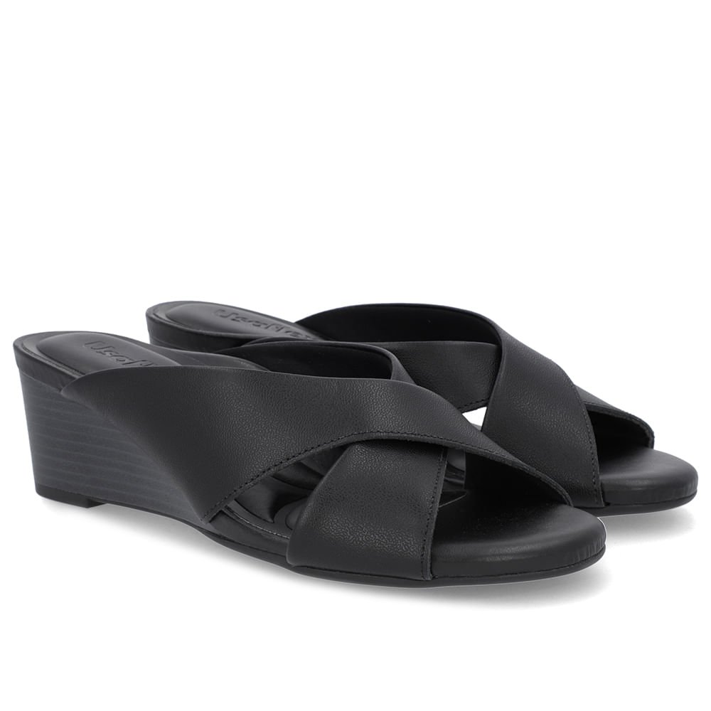 Tamanco Salto Anabela Couro Preto Preto 2