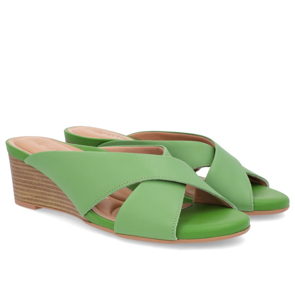 Tamanco Salto Anabela Couro Verde Verde 2