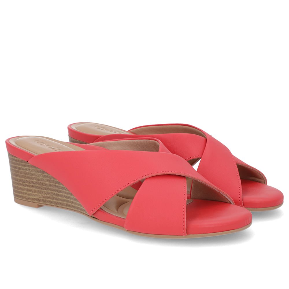 Tamanco Salto Anabela Couro Vermelho Salmão 2