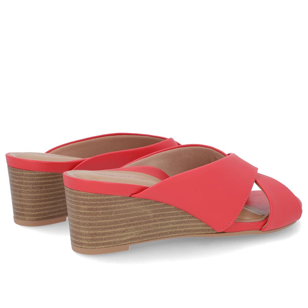 Tamanco Salto Anabela Couro Vermelho Salmão 3