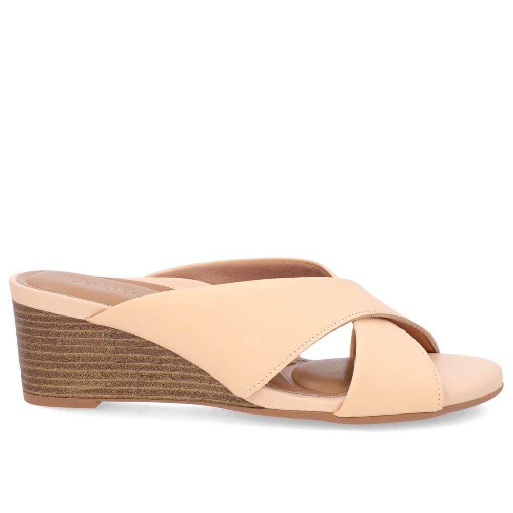 Tamanco Salto Anabela Couro Laranja Claro