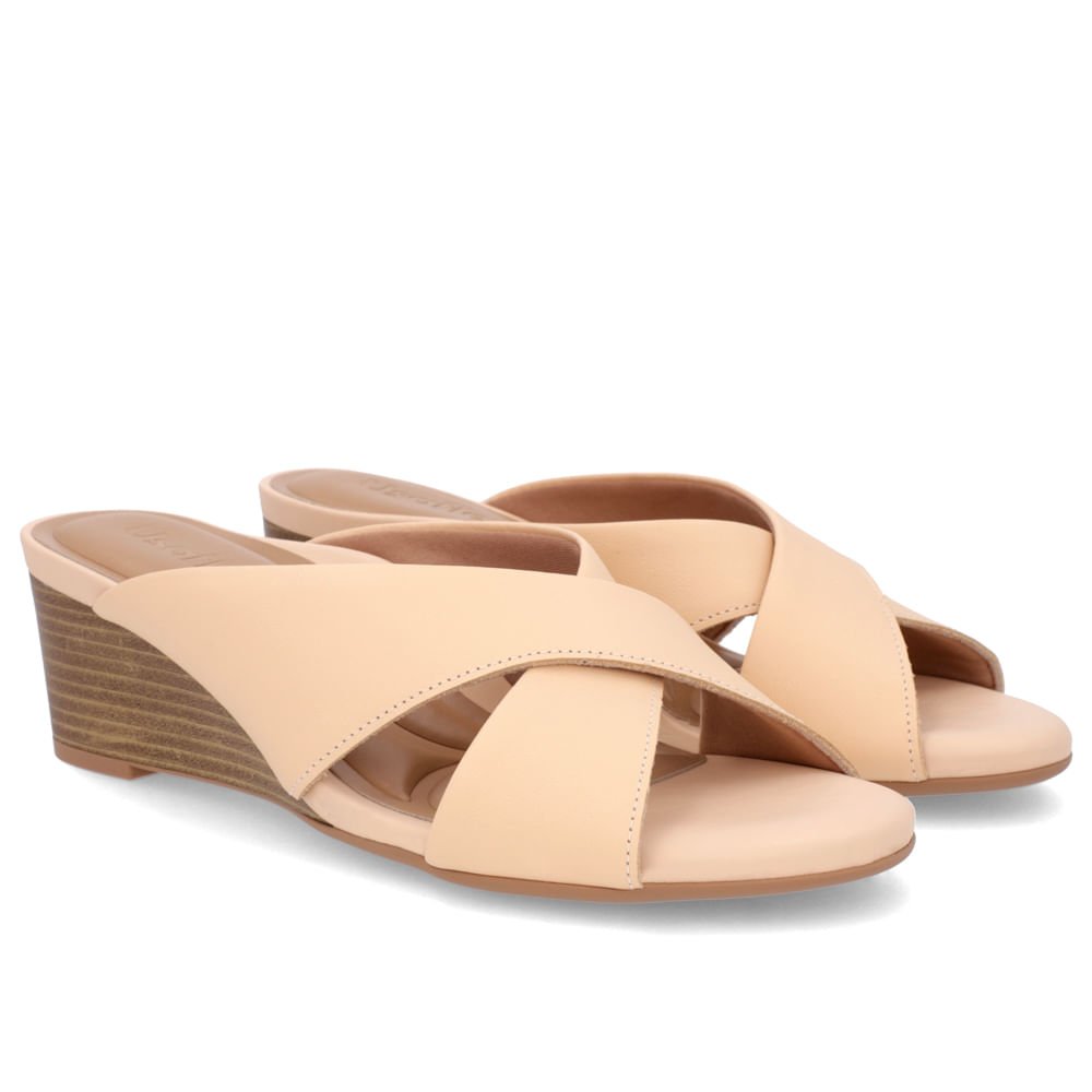 Tamanco Salto Anabela Couro Laranja Claro Bege 2